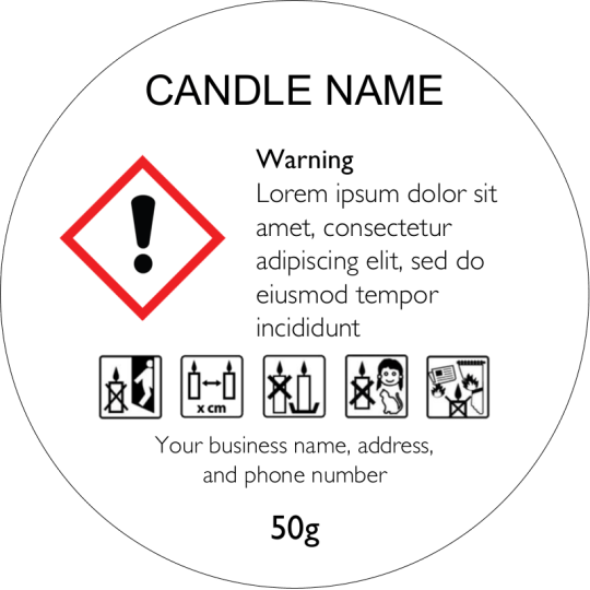 CANDLE CLP safety warning stickers labels. 500/roll 48mm