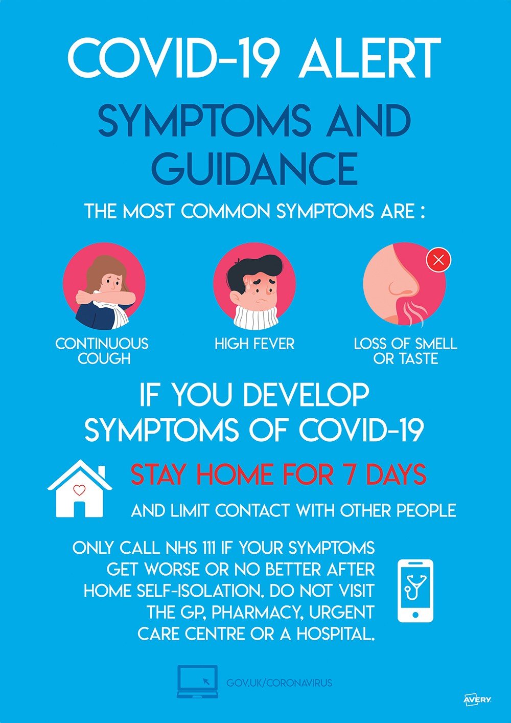 COVID/ Coronavirus Symptoms A3 Label Sign | COVSGA3 | Avery