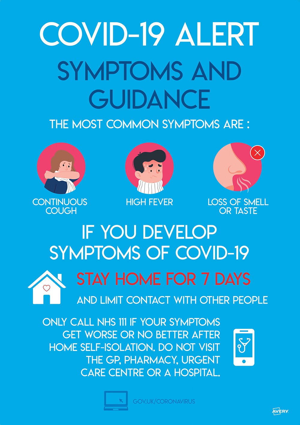 COVID/ Coronavirus Symptoms A3 Label Sign COVSGA3 Avery